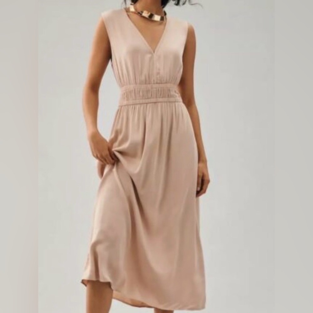 Anthropologie Cloth & Stone Cinched Waist Sleeveless Dress Sz M Nude